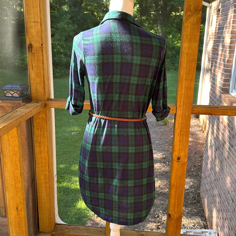 It Girl Green and Blue Plaid Shirt Dress with Belt - Picture 5 of 13